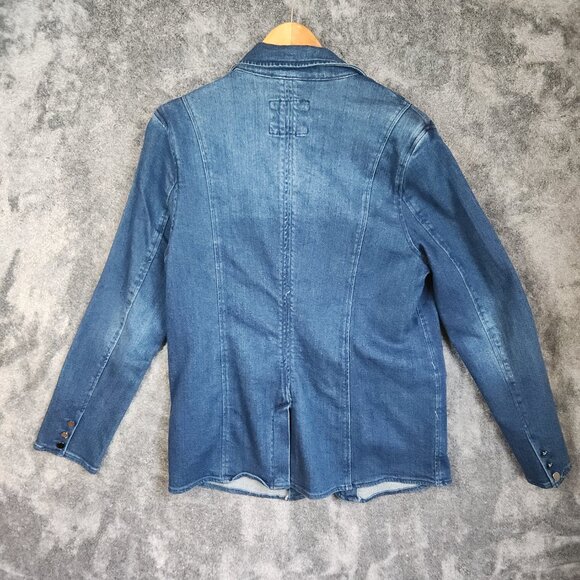 Risen Denim Jacket Blazer Blue Women’s L USA Pockets Casual Button Dark Wash NEW - Picture 7 of 11
